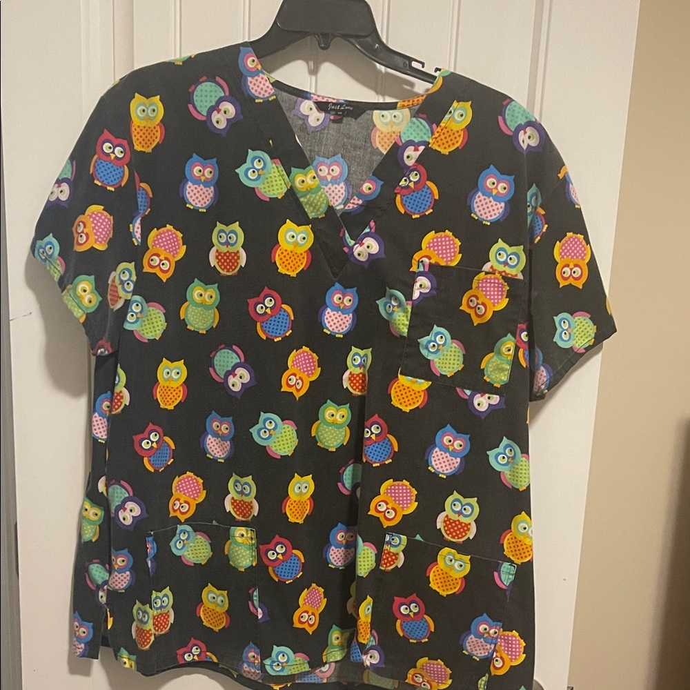 Just Love Women's Owl Print Top - Black and Multicolor scrub‎ top